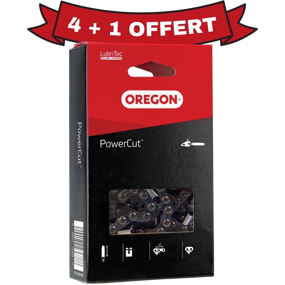 Pack 4+1 chaînes OREGON 73LPX & 73EXL PowerCut – 3/8" jauge, 1,5mm – 68 entraîneurs