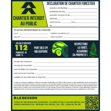 Bâche de déclaration de chantier forestier